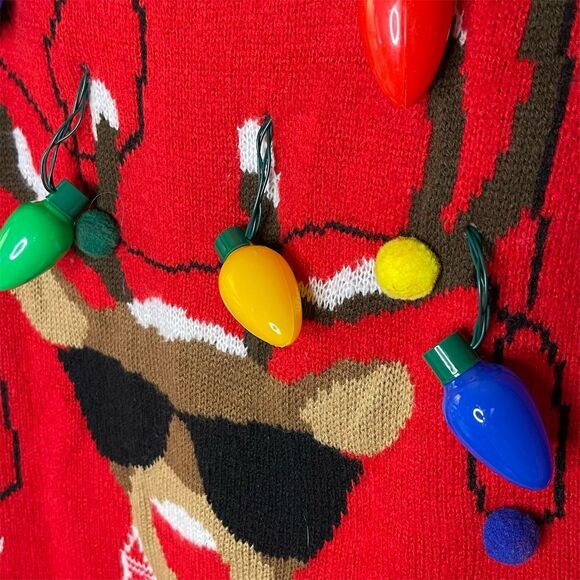Ugly Christmas Sweater XS Reindeer Real Lights Unisex Holiday - Picture 3 of 6